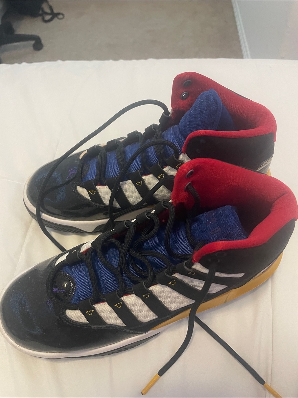 Jordan High-Top Sneakers in Blue, Black & Red